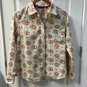 Boden Button Up Floral Retro Lightweight Cotton Long Sleeve Shirt Size 18